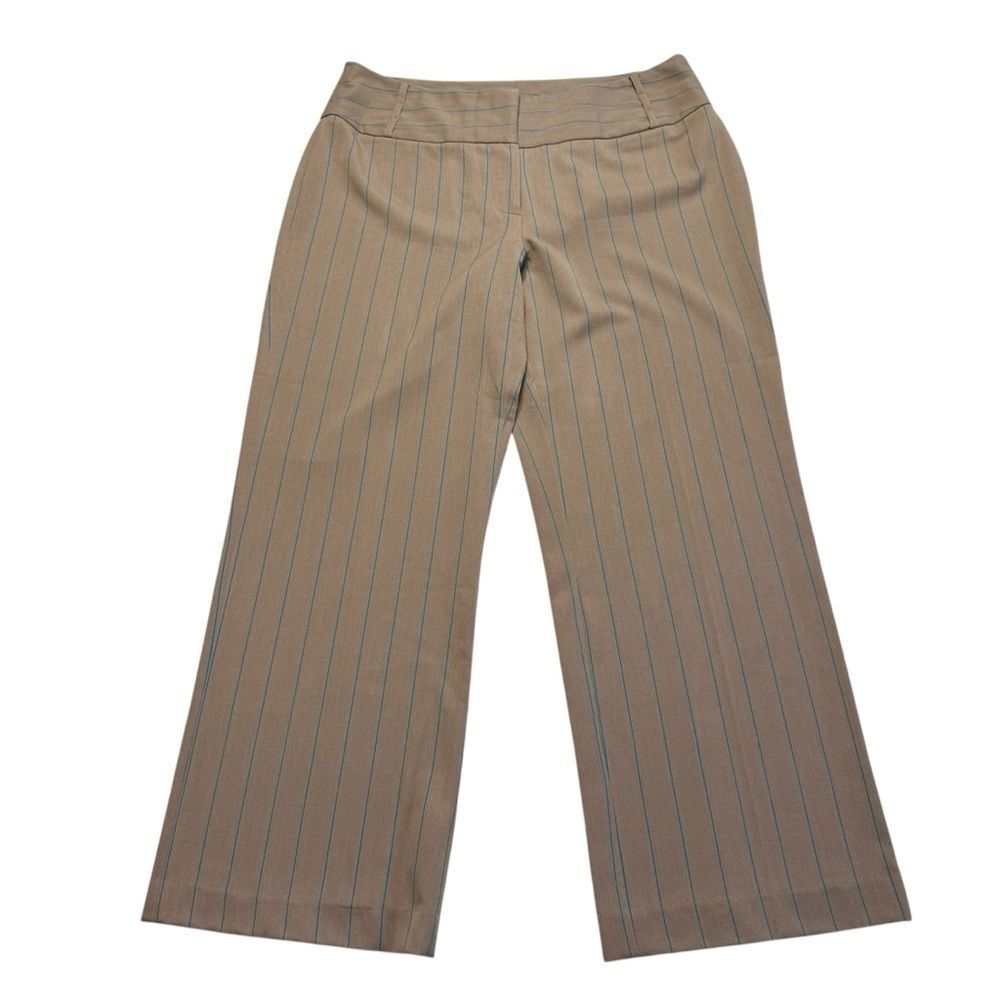 Vintage Metrostyle Stretch Tan Wide Leg Trousers Pants Blue Stripes Sz 16